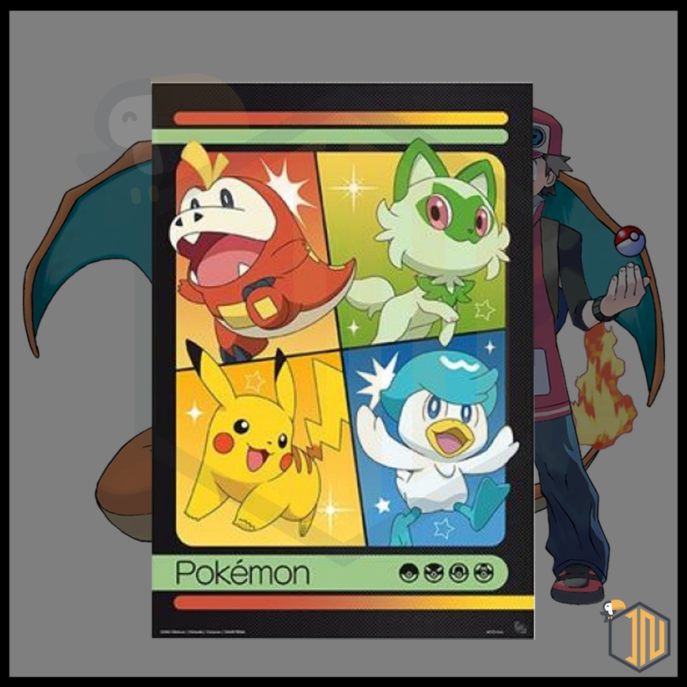 Pokémon Poster Pikachu, Sprigatito, Fuecoco, Quaxly