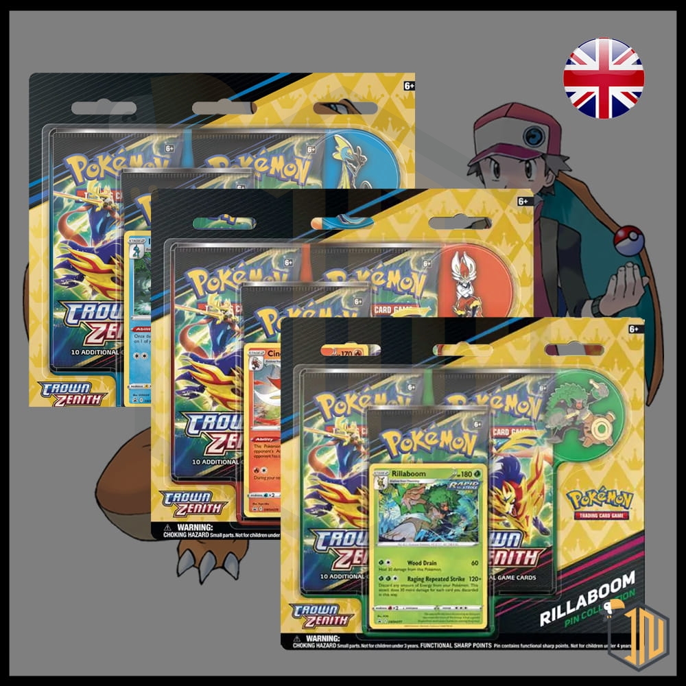 Pokémon TCG Pin Crown Zenith - Full trio set (Rillaboom, Cinderace, Inteleon) [ENG]
