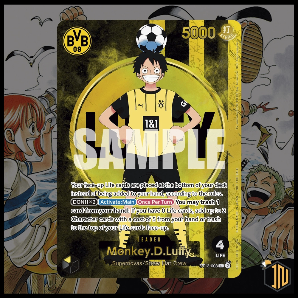 Arriva il pre-ordine per la carta Promo "Borussia Dortmund X One Piece" Monkey D. Luffy ST13-003 in versione Alternativa! Lo trovi su shop.inerdini.it